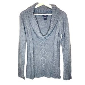Hooked Up By IOT Sweater Gray Cable Knit Shawl Collar Pullover Casual Size Small